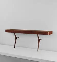 Console table by Vladimir Kagan, 1952, Walnut-veneered wood, walnut, sold Jun 2019