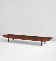 "Mucki" bench by Sergio Rodrigues, circa 1958, Brazilian rosewood, Brazilian rosewood-veneered wood, offered Jun 2019