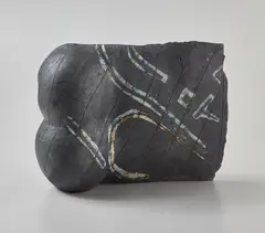 "Developed Bottle" by Gordon Baldwin, 1985, Earthenware, painted slip, sold Jun 2019