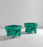 Chris Schanck, Unique pair of tables, from the "Alufoil" series, 2014, Resin, polystyrene, aluminum foil