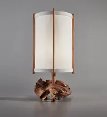 Table lamp by George Nakashima, Walnut root, walnut, holly, fiberglass shade, sold Jun 2019