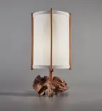 George Nakashima, Table lamp, Walnut root, walnut, holly, fiberglass shade