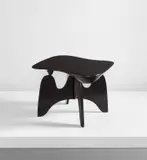 Isamu Noguchi, Rare chess table, model no. IN-61, circa 1947, Ebonized plywood, painted cast aluminum, acrylic inlays
