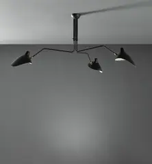 Three-armed adjustable ceiling light with "Casquette" shades by Serge Mouille, circa 1958, Painted aluminum, painted steel, brass, sold Jun 2019