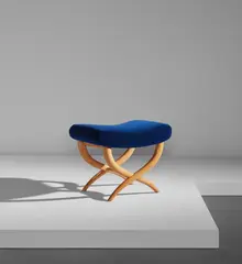 "Curule" stool by Jean Royere, circa 1937, Sycamore, velvet upholstery, sold Jun 2019