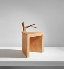 "Stag" stool by Rick Owens, 2009, Elm plywood, moose antler, sold Jun 2019