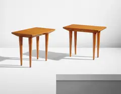 Jean Royere, Pair of side tables, circa 1957, Oak, oak-veneered wood