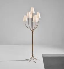 Jean Royere, “Persane” floor lamp, circa 1954, Gilt steel, fabric shades