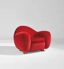 Jean Royere, "Boule" armchair, circa 1957, Fabric upholstery, oak