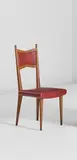 Jean Royere, Side chair, circa 1956, Oak, vinyl upholstery