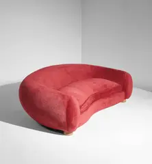 Jean Royere, "Ours Polaire" sofa, 1950s, Original fabric upholstery, cherry wood feet, ash internal frame
