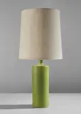Table lamp by Georges Jouve, circa 1959, Glazed stoneware, brass, fabric shade, sold Dec 2019