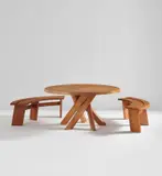 Pierre Chapo, Table, model no. T21, and pair of benches, model no. S38