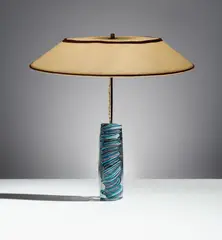 Paolo Venini, Rare table lamp, circa 1950, Zanfirico glass, brass, paper shade