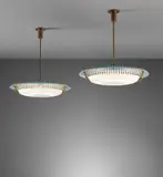 Pair of ceiling lights, model no. 12697 by Angelo Lelii, circa 1958, Glass, Moplen, brass, brass-plated metal, sold Dec 2019