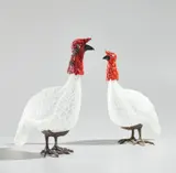 Toni Zuccheri, Pair of "Tacchino" figures, model no. 412.0, designed circa 1964, Murrina lattimo glass, bronze