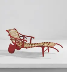 Guglielmo Pecorini, Lounge chair, circa 1937, Painted wood, painted metal, cotton webbing, rubber