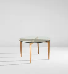 Low table by Gio Ponti, circa 1955, Ash, glass, brass, sold Dec 2019