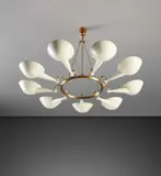 Stilnovo, Rare nine-arm ceiling light, 1950s, Brass, painted aluminum