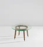 Melchiorre Bega, Low table, circa 1952, Walnut, glass, brass