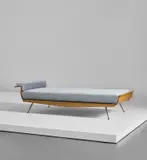 Carlo Ratti, Daybed, circa 1955, Birch plywood, fabric upholstery, brass