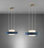 Stilnovo, Pair of ceiling lights, model no. 1158, circa 1955, Painted aluminum, brass, painted metal, glass