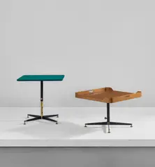 Pair of adjustable games tables by Ignazio Gardella, circa 1949, Painted iron, brass, baize-covered wood, ash-veneered plywood, sold Dec 2019