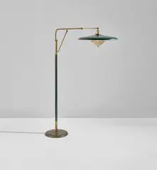 Adjustable floor lamp by Angelo Lelii, circa 1952, Painted aluminum, brass, brass-plated iron, painted brass, sold Dec 2019