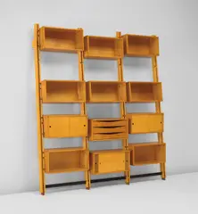 Vittorio Gregotti, Bookcase, circa 1953, Oak, maple-veneered wood, walnut, painted steel
