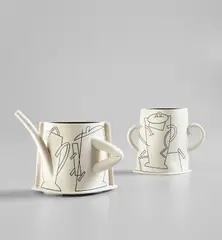"Essential Vase" and "Six-way teapot" by Nicholas Homoky, 1992, 1997, Porcelain, inlaid decoration, sold Dec 2019