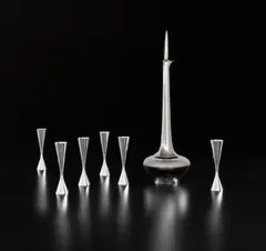 Donald Colflesh, Decanter and six cordials, from the “Circa ‘70” line, 1960, Sterling silver, plastic