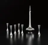Donald Colflesh, Decanter and six cordials, from the “Circa ‘70” line, 1960, Sterling silver, plastic