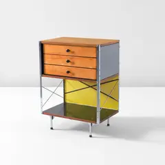 Charles Eames and Ray Eames, ESU, model no. 270-C, circa 1953, Birch plywood, painted Masonite, chromium-plated steel, painted brass, rubber