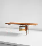 Finn Juhl, Desk, model no. BO 69, circa 1953, Teak, teak-veneered wood, painted wood, painted steel, brass
