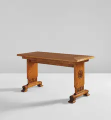Table by Axel Einar Hjorth, circa 1925, Walnut-veneered wood, brass inlay, offered Dec 2019