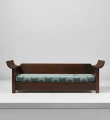 Daybed, from the "Sandhamn" series by Axel Einar Hjorth, designed circa 1929, Stained pine, fabric upholstery, sold Dec 2019