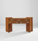 Claggett Wilson, Sideboard, circa 1930, Birds-eye maple and satinwood-veneered wood, nickel-plated bronze