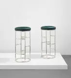 Eckart Muthesius, Pair of stools, designed for the Maharaja of Indore's Bar, Manik Bagh Palace, Indore, circa 1931, Nickel-plated steel, leather upholstery