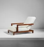 Paul Lester Wiener, Rare armchair, designed for the apartment of Dr. Fritz Wittels, New York, circa 1934, Walnut-veneered wood, fabric upholstery