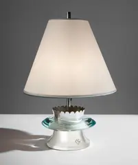 Table lamp by Pietro Chiesa, circa 1940, Nickel-plated brass, glass, paper shade, sold Dec 2019