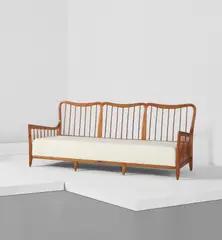 Rare sofa by Paolo Buffa, circa 1950, Cherry wood, fabric upholstery, offered Dec 2019