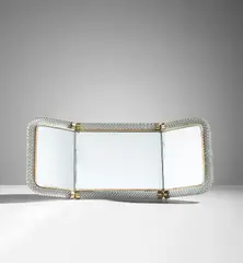 Folding mirror, model no. 21 by Venini, circa 1939, Treccia glass, mirrored glass, brass, sold Dec 2019