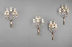 Seguso, Four wall lights, circa 1954, Glass, brass