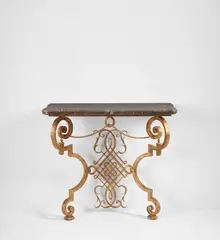 Console table by Gilbert Poillerat, circa 1940, Gilt wrought iron, marble, sold Dec 2019