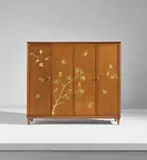 Giovanni Gariboldi, Bar cabinet, 1950s, Ash-veneered wood, brass inlay, walnut-veneered wood, glass, mirrored glass, frosted glass