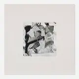 Larry Bell, Small Mirage Study #210, 1991, collage with aluminum and silicon monoxide on white canvas