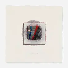 Fraction #3827 by Larry Bell, 1998, mixed media collage on paper, sold Aug 2026
