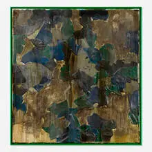 Michiel Ceulers, The Name of the Song is Mississippi Goddam/And I Mean Every Word of It, 2015, staples, glitter, wood glue, wood varnish coating, oil and spray paint on canvas collage on canvas in artist's frame
