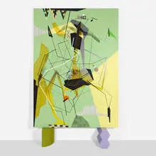 Dannielle Tegeder, Forest Diagram with Field of Plaid Triangles, 2019, acrylic on canvas, acrylic on MDF