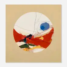 Judy Patterson, Blue Sun, 1973, stitched fabric in artist's mat window